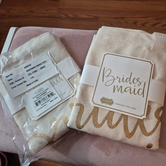 Mud Pie Bridesmaid Canvas Tote Bag - Cream and Gold - Picture 3 of 7